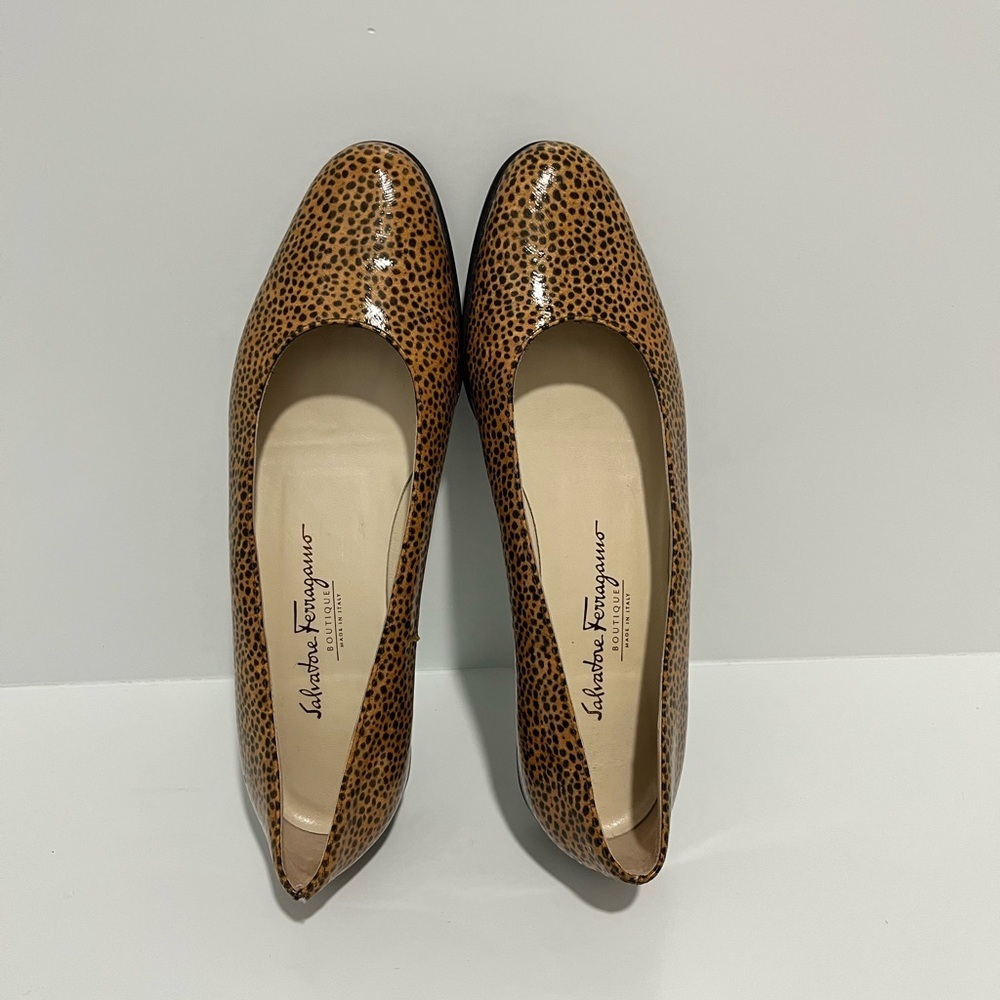 Salvatore Ferraganno Boutique Made in Italy Shiny Cheetah Print flats size 8.5 - Picture 2 of 11